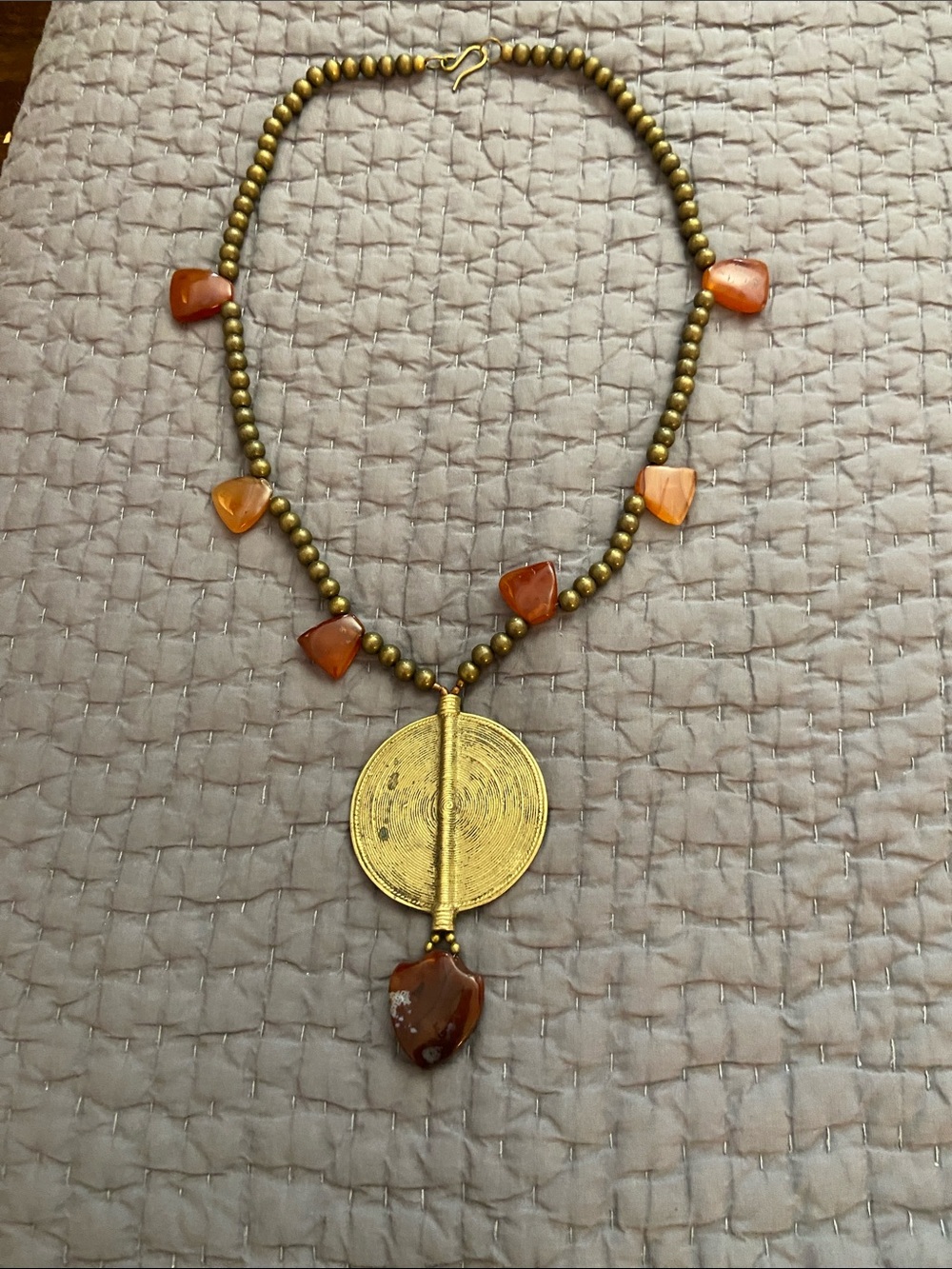 Tribal Gold-Tone Necklace with Orange Agate Accents